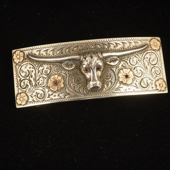 Early 20th Century Sterling Silver +14kt Longhorn Belt Buckle - Free Shipping US