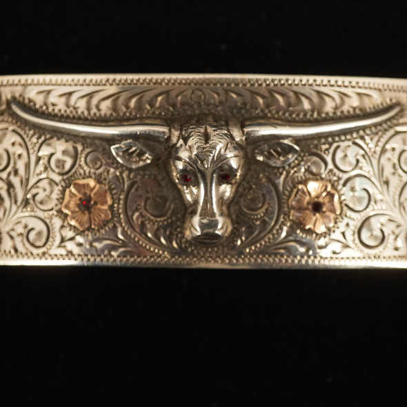 Early 20th Century Sterling Silver +14kt Longhorn Belt Buckle - Free Shipping US