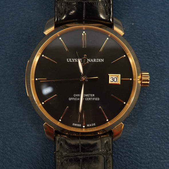 Ulysse Nardin Classico Black Dial 18k Rose Gold Men's Watch 8156-111