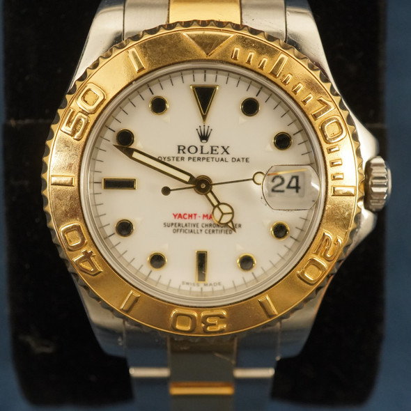 Rolex Yacht Master Midsize 35mm Ref 16823 Gold/White Dial, Bent Clasp AS IS