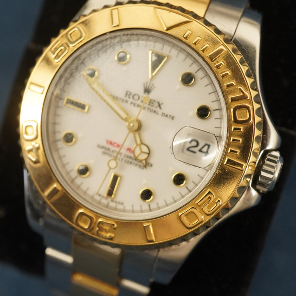 Rolex Yacht Master Midsize 35mm Ref 16823 Gold/White Dial, Bent Clasp AS IS