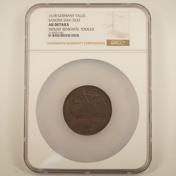 1678 Germany Taler Saxony DAV-7633 NGC AU Details Mount Removed - Free Ship USA