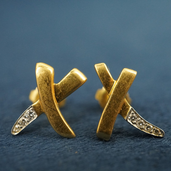 Tiffany & Co. x Paloma Picasso 18k Yellow Gold & Diamond X Kiss Earrings, 3g