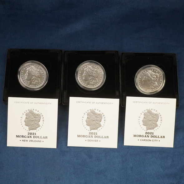 Complete Set of 2021 Morgan & Peace Silver Dollars w/Boxes & COA - Free Ship USA