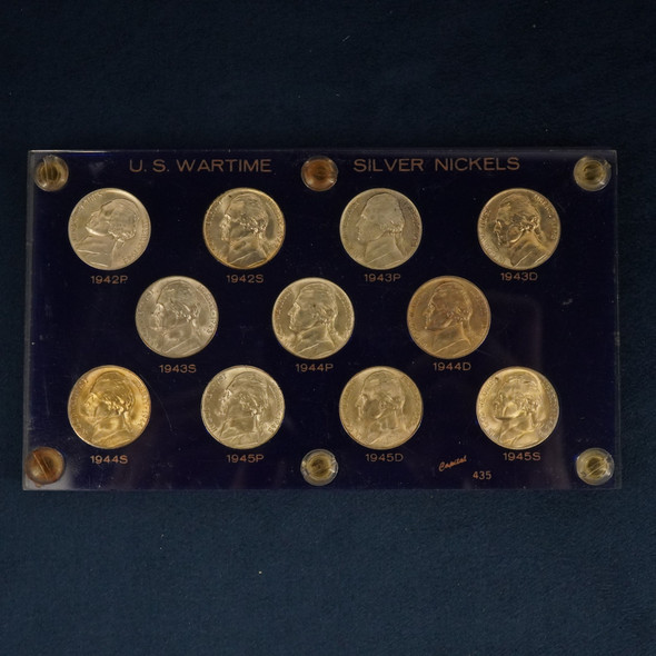 1942- 1945 5c Jefferson Silver War Nickels 11 Coins in Capital Plastic (Blue)