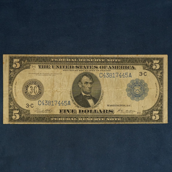Series 1914 $5 Federal Reserve Note FR 855A - Free Shipping USA