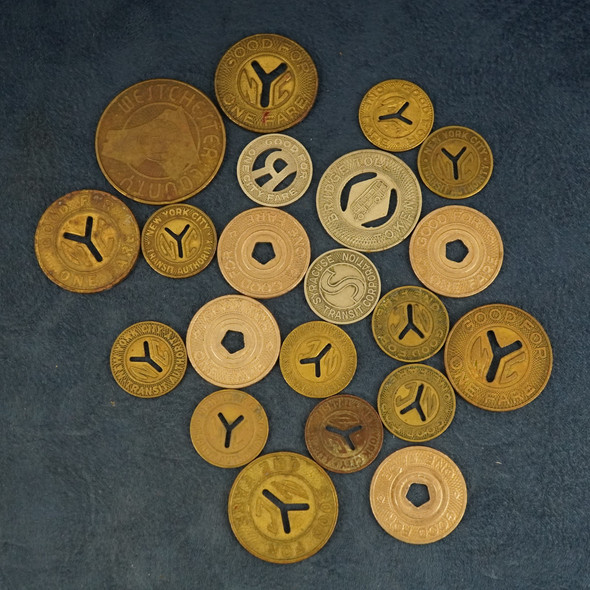 Lot of 21 Assorted New York Transit/Transportation Tokens - Free Shipping USA