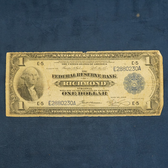 Series 1918 $1 Richmond VA Green Eagle Federal Reserve Bank Note- Free Ship USA