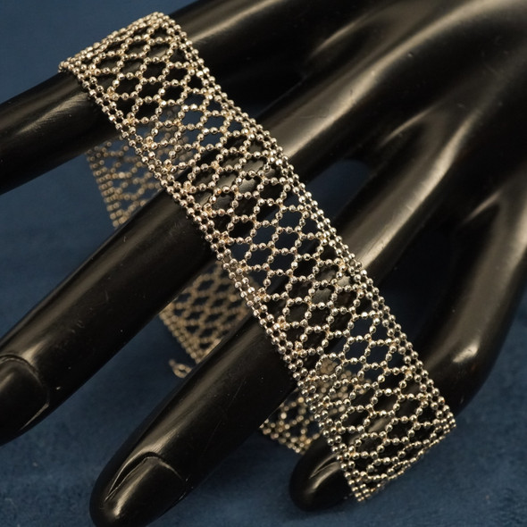 Signed GZ .950 Platinum Liquid Metal Lattice Beaded Bracelet, 7" - Free Ship USA