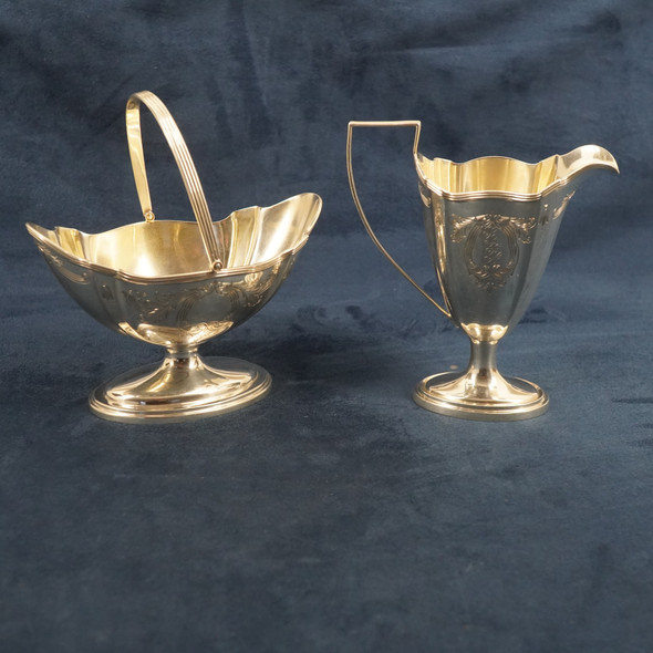 Gorham for Shreve. Crump & Low Co. Sterling Creamer & Sugar Bowl Inscribed