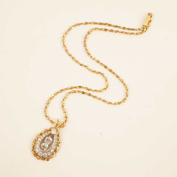 ~1.8 cttw Diamond Pavé Drop Pendant Necklace in Two Tone 14k Gold - Free Ship US