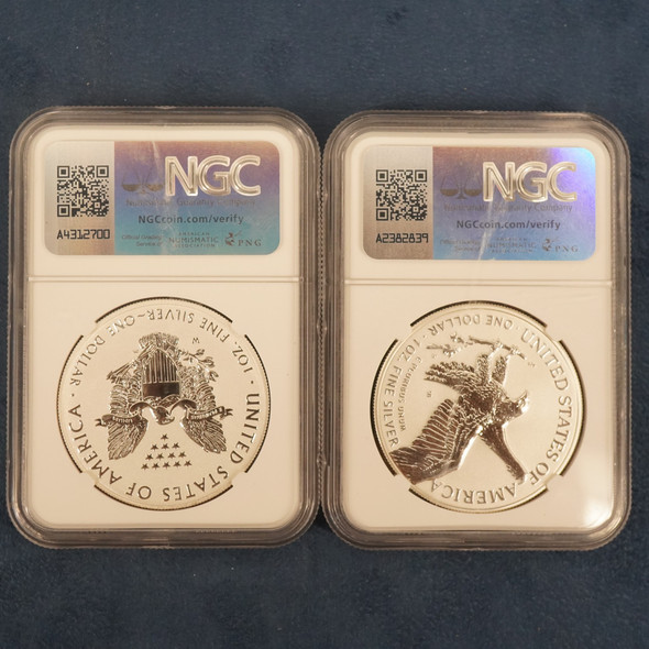2021 American Silver Eagle Silver Design Set Type 1 & 2 NGC Reverse Proof PF70