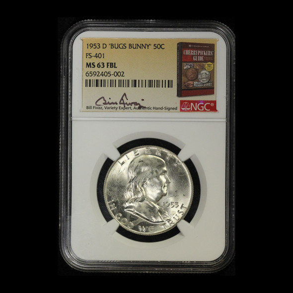 1953-D 50c Franklin Half Dollar ''Bugs Bunny" FS-401 NGC MS63 FIVA2