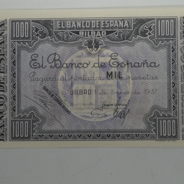 1937 Bank of Spain 1000 Peseta Banknote- Free Shipping USA