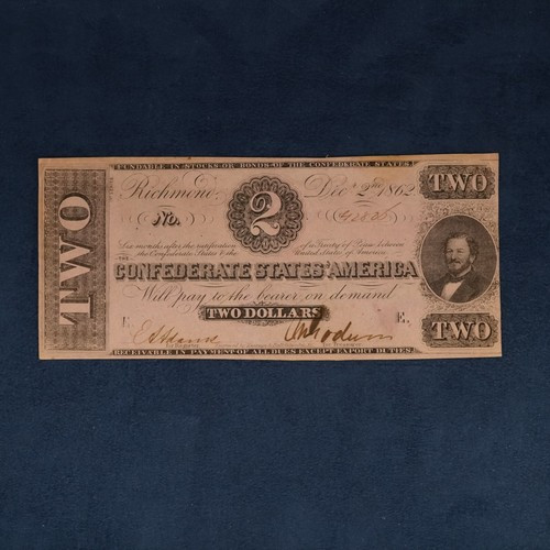 1862 $2 Confederate States of America Two Dollar Bill (No. 42806) - Free Ship US