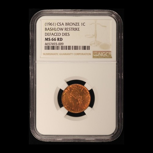 (1961) CSA Bronze 1c Bashlow Restrike Defaced Dies NGC MS66 RD - Free Ship US