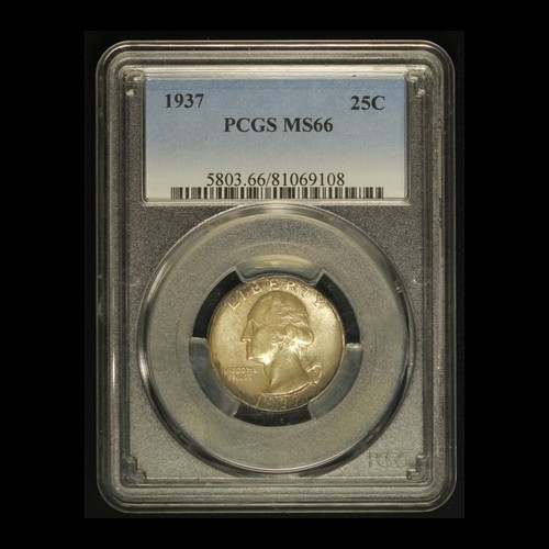 1937 25c Washington Silver Quarter PCGS MS66-Toning - Free Shipping USA