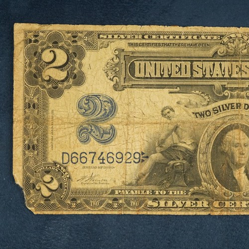 Series 1899 $2 Silver Certificate Mini Porthole U.S. Large Note Damaged