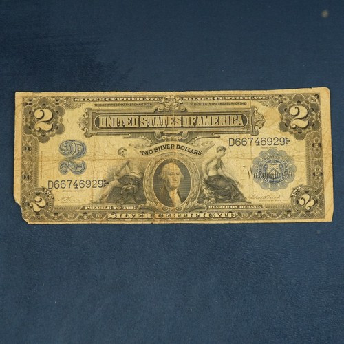Series 1899 $2 Silver Certificate Mini Porthole U.S. Large Note Damaged