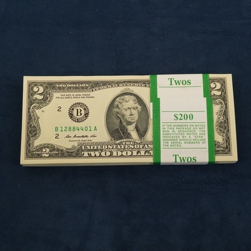 100 Sequential 2013 $2 Federal Reserve Notes B12884401-500A - Free Shipping USA