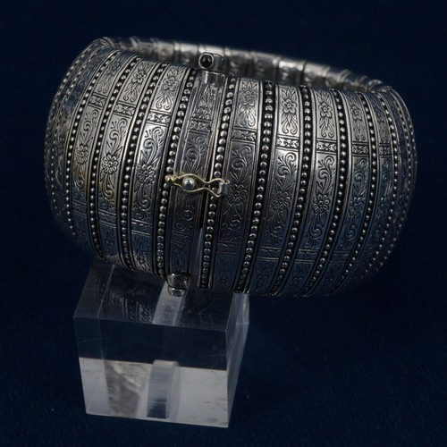 Konstantino Wide Sterling Silver Bangle w/18k Gold Safety Catch - Free Ship USA