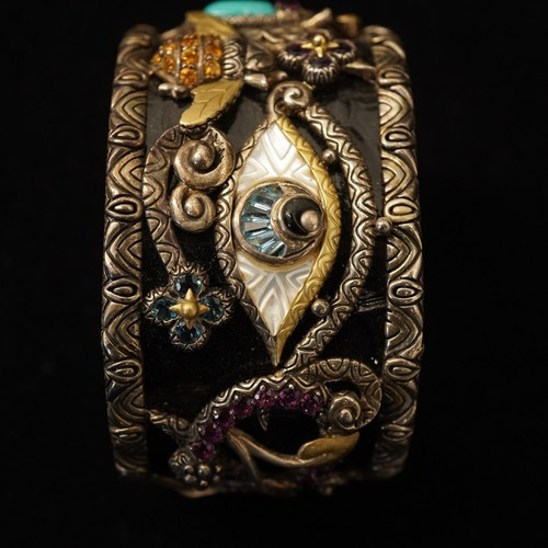 Barbara Bixby Sterling, 18k, Multi-Stone & Leather Evil Eye Cuff - Free Ship USA