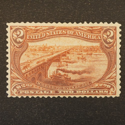 1898 U.S. Scott #293 $2 Trans-Mississippi Ead's Bridge Stamp w/PCS Book, MHR/LH