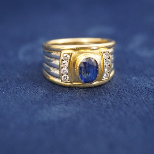 Vintage Carl Bucherer 18k Two Tone Gold Sapphire and Diamond Ring - Free Ship US