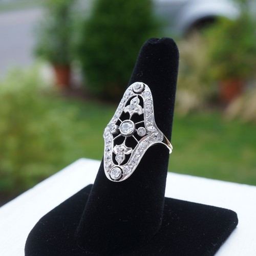 Antique Edwardian 14k Solid Yellow Gold Diamond Ring, 1900s - Free Shipping USA