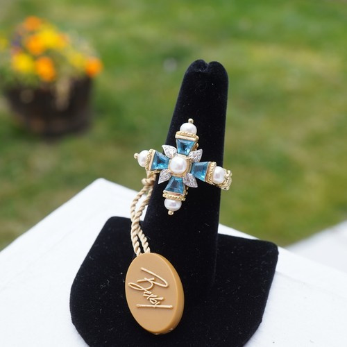 Barbara Bixby 18k Solid Gold Multi-Stone Ethereal Cross Ring - Free Shipping USA