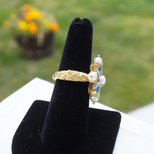 Barbara Bixby 18k Solid Gold Multi-Stone Ethereal Cross Ring - Free Shipping USA