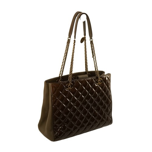 Chanel CC Eyelets Quilted Patent Brown Leather Tote Bag - Free Ship USA