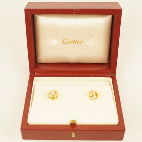 Cartier Love Knot 18k Tri-Tone Gold & Diamond Earrings w/Box - Free Shipping USA