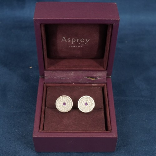 Asprey 18k White Gold Pavé Diamond & Amethyst Cufflinks - Free Shipping USA