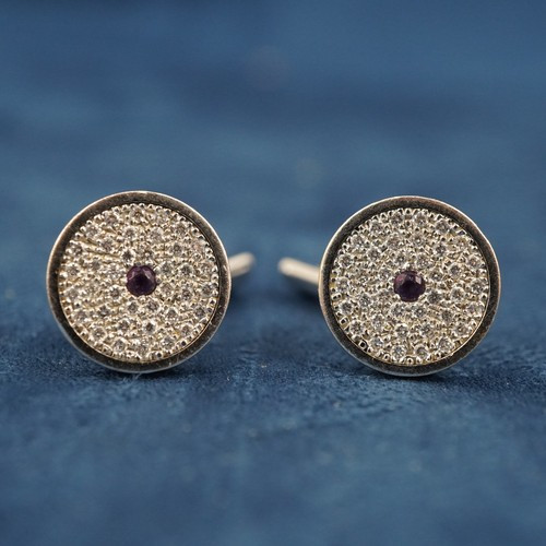 Asprey 18k White Gold Pavé Diamond & Amethyst Cufflinks - Free Shipping USA