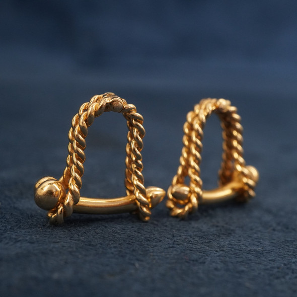 14k Braided Yellow Gold Stirrup Cufflinks w/ Phallic Closure - Free Shipping USA