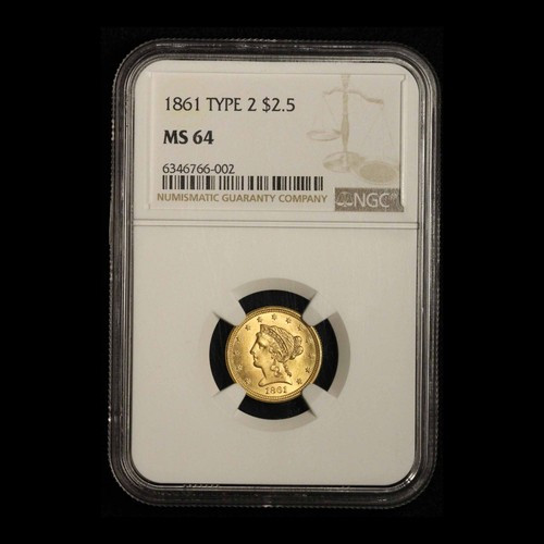1861 $2.50 Gold Liberty Quarter Eagle - Type 2 - NGC MS64 - Free Shipping USA