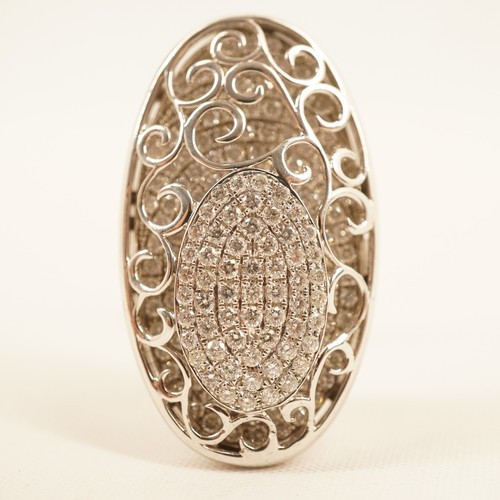 18k White Gold Diamond Pavé Dome Ring Signed BA, Approx 1.5cttw - Free Ship US