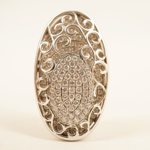 18k White Gold Diamond Pavé Dome Ring Signed BA, Approx 1.5cttw - Free Ship US