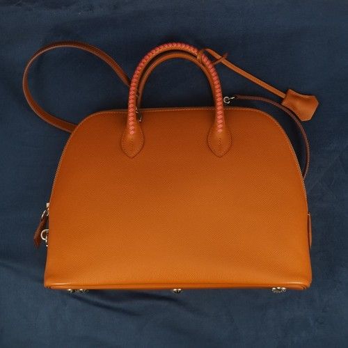 Hermes Bolide 1923 Tressage Leather Handbag Toffee & Rose Azalee - Free Ship US