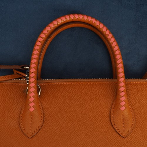 Hermes Bolide 1923 Tressage Leather Handbag Toffee & Rose Azalee - Free Ship US