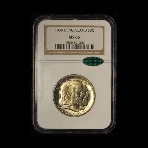 1936 50c Long Island Commem. Silver Half Dollar NGC & CAC MS65 - Free Ship US