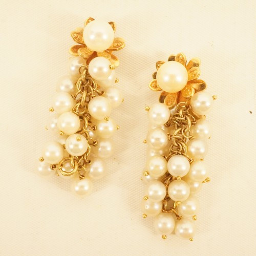 Vintage 18k Yellow Gold Pearl Cluster Cha Cha Earrings- Free Shipping USA