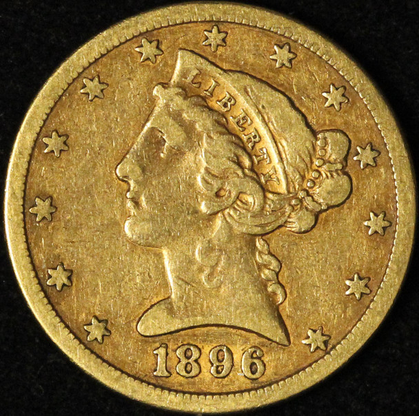 1896-S $5 Gold Liberty Half Eagle - Low Mintage Coin - Free Shipping USA