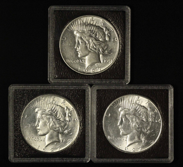 1927-PDS $1 Peace Silver Dollar 3 Coin Set in Plastic Holders - Free Shipping US