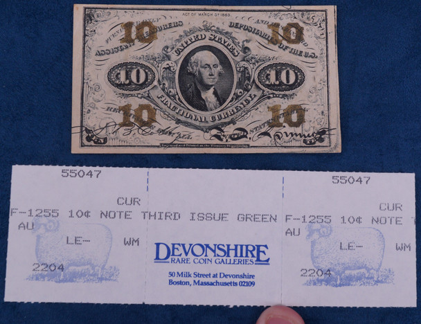 1863 10c Washington Fractional Currency AU F-1255- Free Shipping USA
