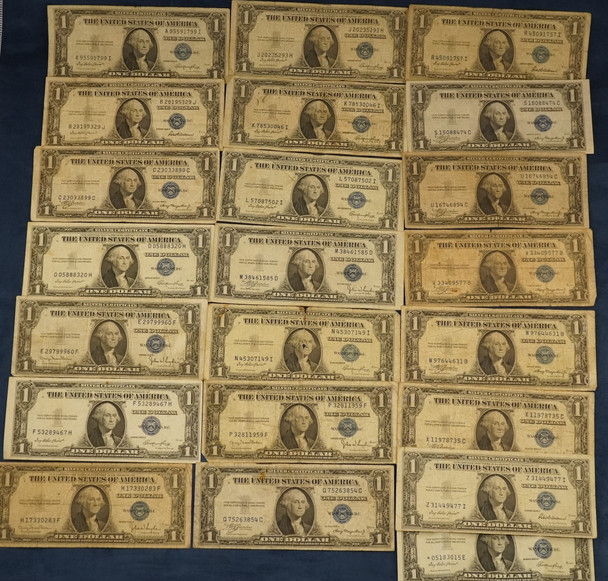 Lot of 22 1935 Series $1 Blue Seal Silver Certificates - Free Shipping USA