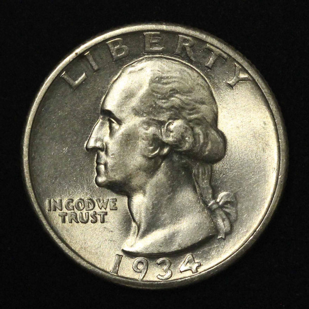 1934 25c Washington Silver Quarter - Heavy Motto - Free Shipping USA