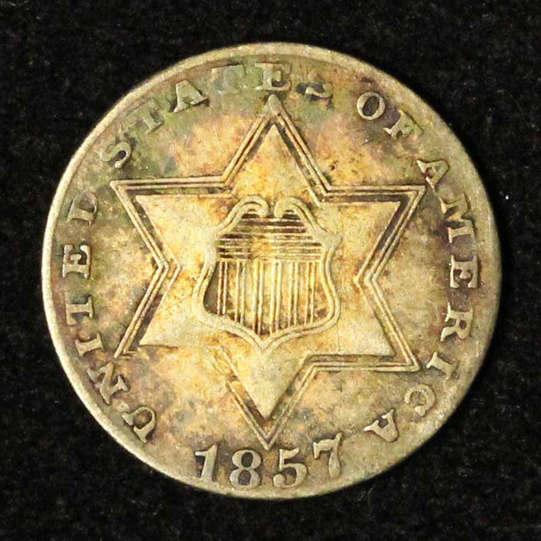 1857 3c Three Cent Silver Piece - Free Shipping US