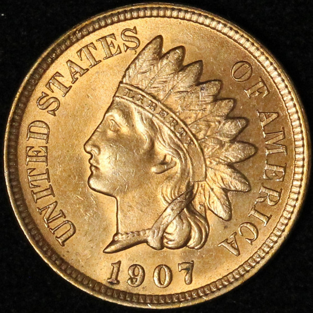 1907 1c Unc Indian Head Cent - Very Nice Coin - Free Shipping USA